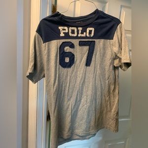 Ralph lauren Polo 67 Multi-tone Graphic T-Shirt Gray/Navy Blue Shirt Size L Boys